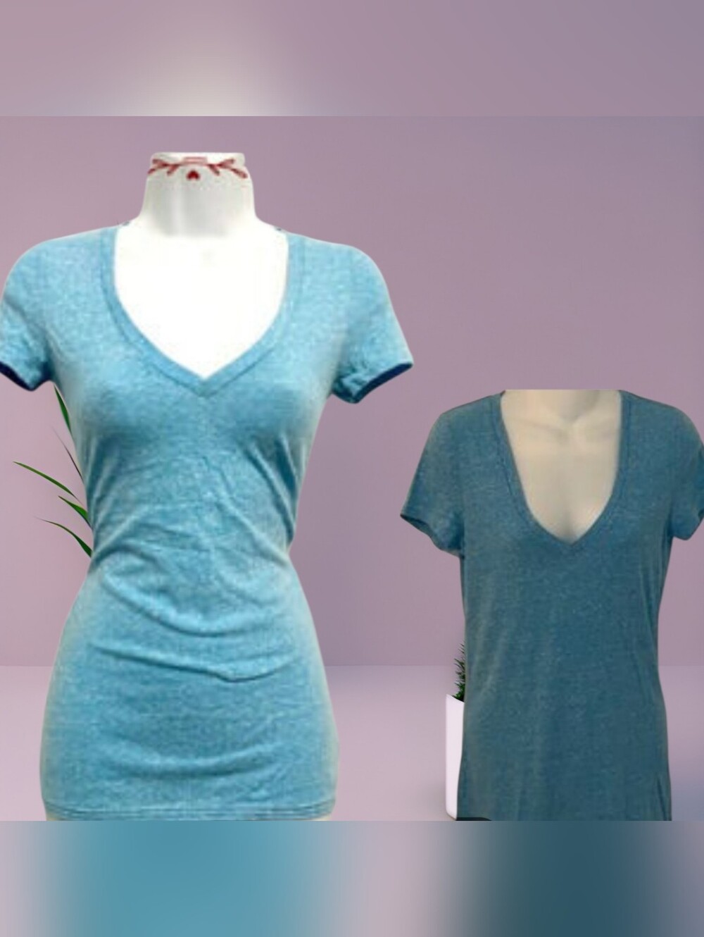American Eagle Outfitters Teal V-Neck Short Sleeve Tee